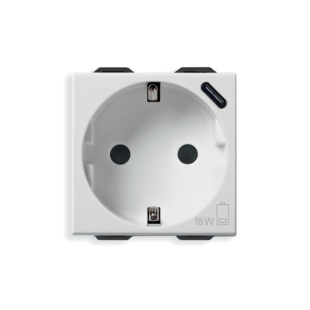 09208.USB Контакт Neve Up SICURY 2P+E + USBC 15 16A, white, Vimar