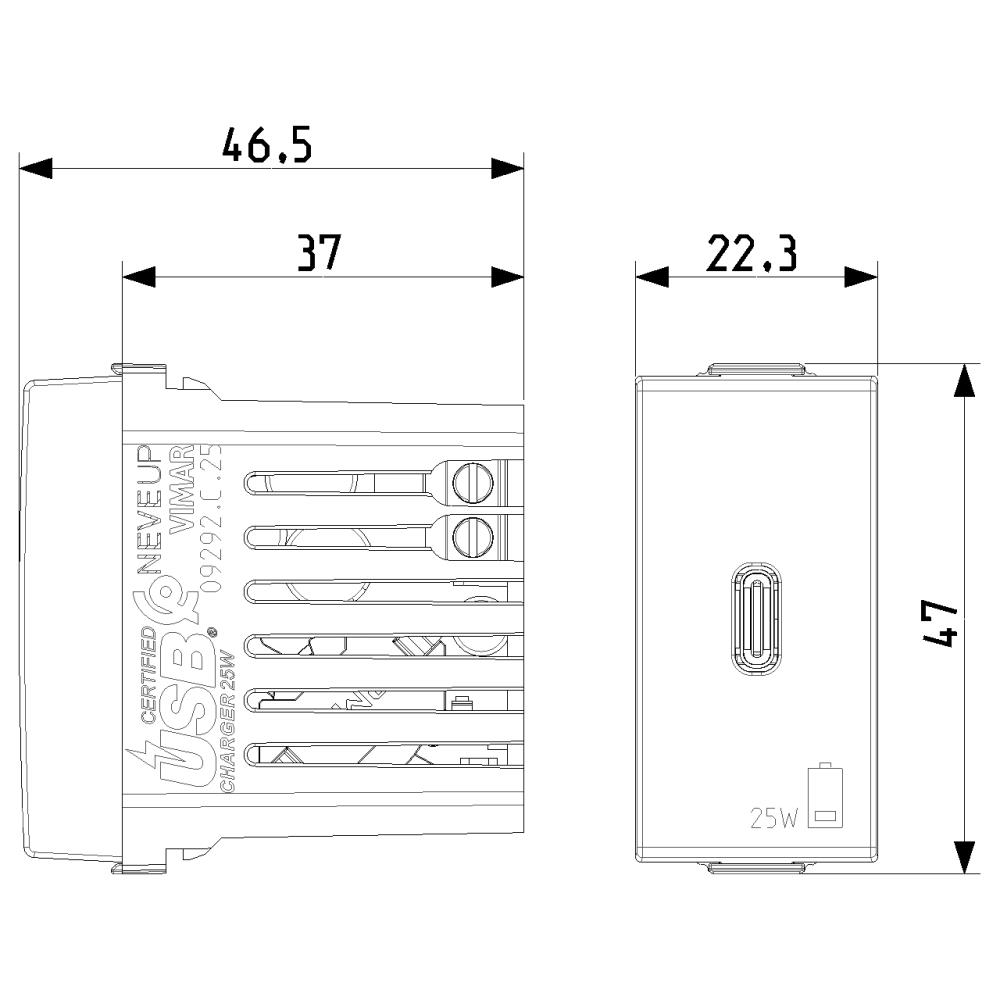 09292.C.25 USB-C Контакт Neve Up, 1M 25W, бял, Vimar_small