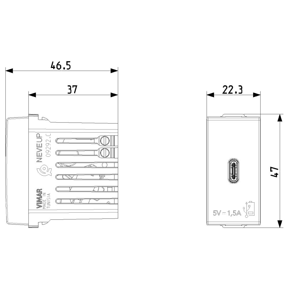 09292.C.CM USB захранване тип C 5V 1,5A 1M Карбон мат VIMAR NEVE UP_small