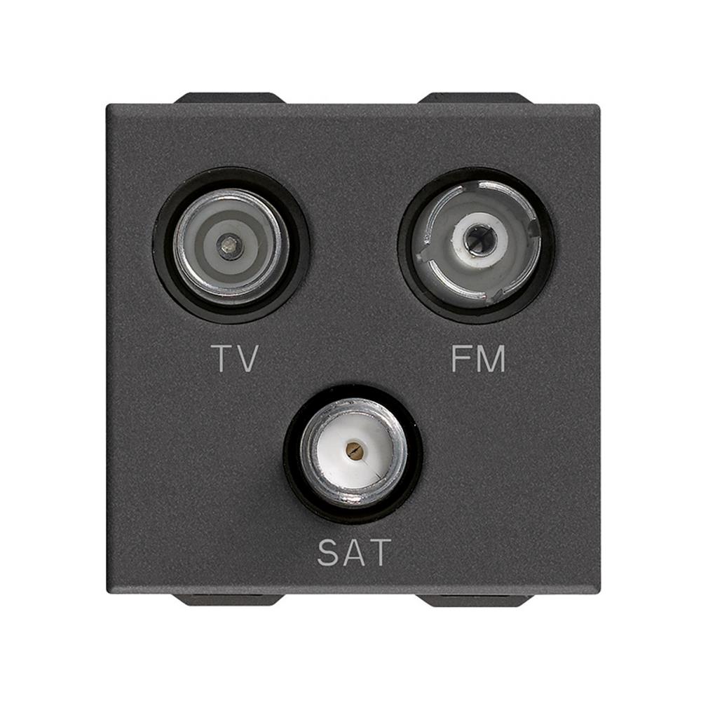 09303.CM Коаксиална TV розетка TV-FM-SAT единична връзка, три изхода, Карбон мат 2M VIMAR NEVE UP