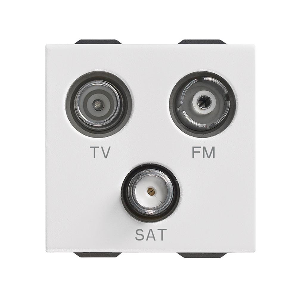 09303 Коаксиална TV розетка TV-FM-SAT единична връзка, три изхода, Бял, 2M VIMAR NEVE UP