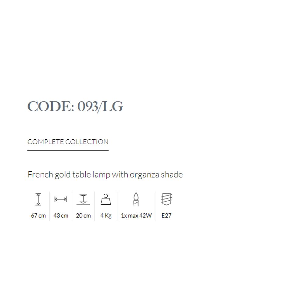 093/LG/002 FRENCH GOLD TABLE LAMP WITH ORGANZA SHADE 1xMAX42W E27 French gold finish Possoni_small