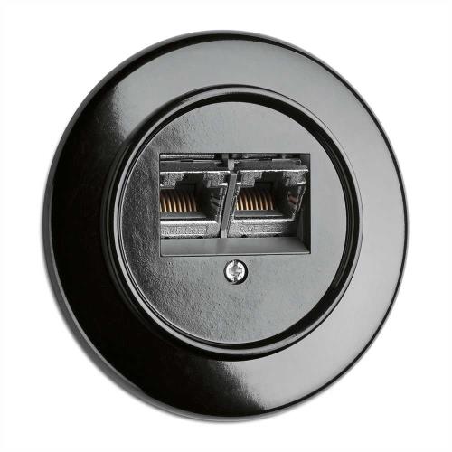 100722 Розетка 2xRJ45 cat. 6A Ø 7,0 cm, бакелит, черна, без дек. рамка ,THPG_small
