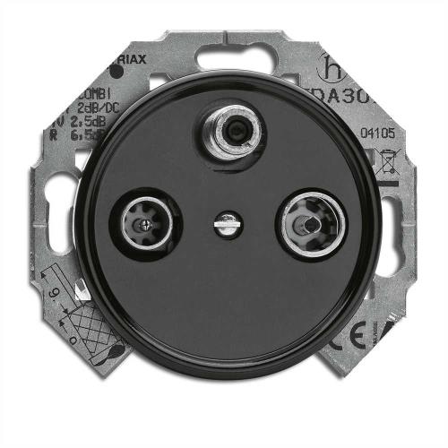 100724 Тройна коаксиална TV, SAT конектор тип „F“ Ø 7,0 cm, бакелит, черна, без дек. рамка ,THPG