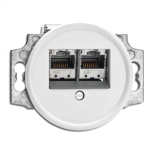 100726 Розетка 2xRJ45 cat. 6A Ø 7,0 cm, Duroplast, бял, без дек. рамка ,THPG