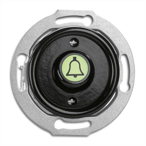 100975 Бутон със символ звънец с подсветка 10AX,AC250V Ø 7,0 cm, бакелит, черен, без дек. рамка,THPG