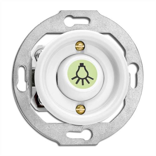 100978 Бутон с подсветка символ лампа 10A,10AX,AC250V Ø 7,0 cm, порцелан, бял, без дек. рамка ,THPG