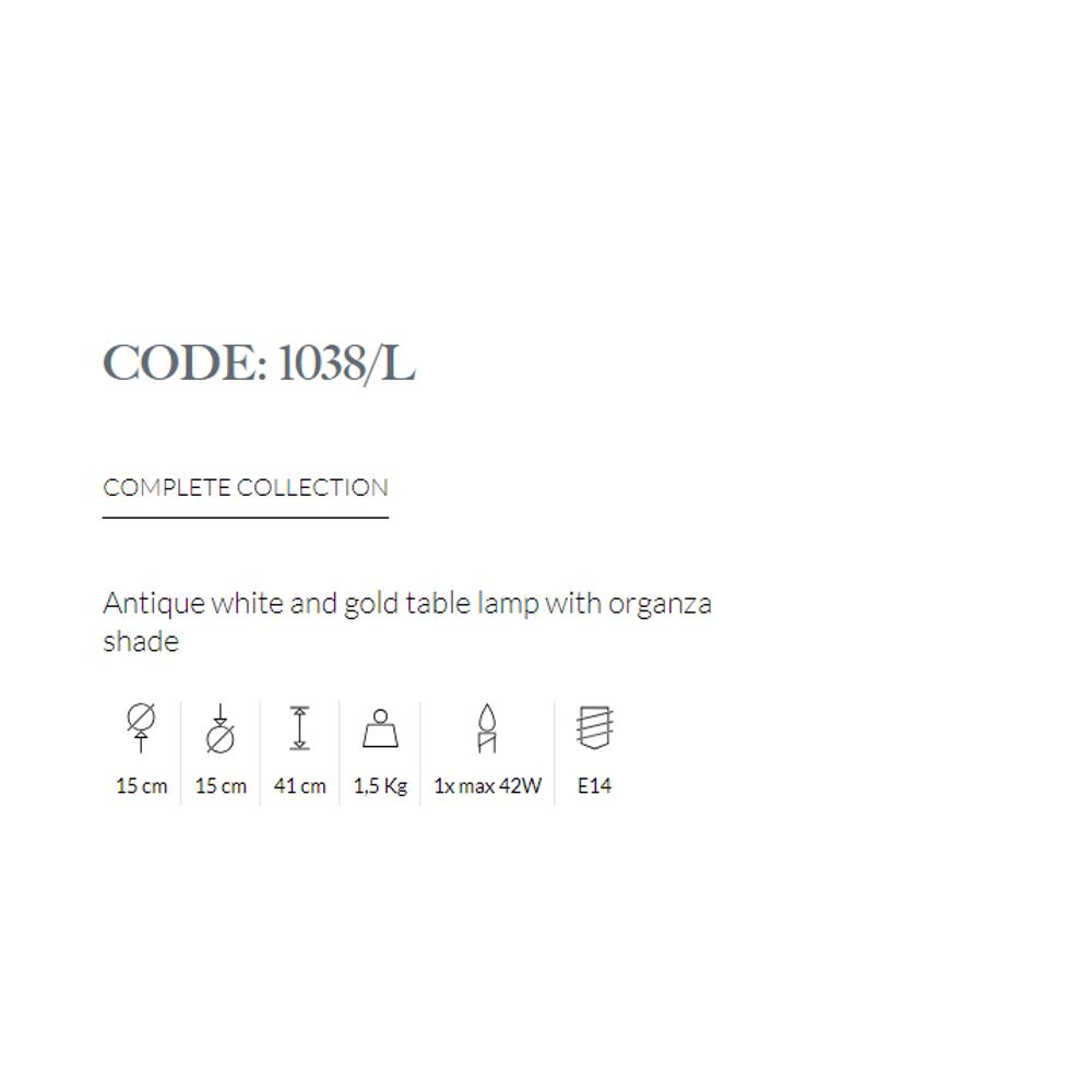 1038/L/091 TABLE LAMP WITH ORGANZA SHADE 1xMAX42W E14 Antique white and gold finish Possoni_small