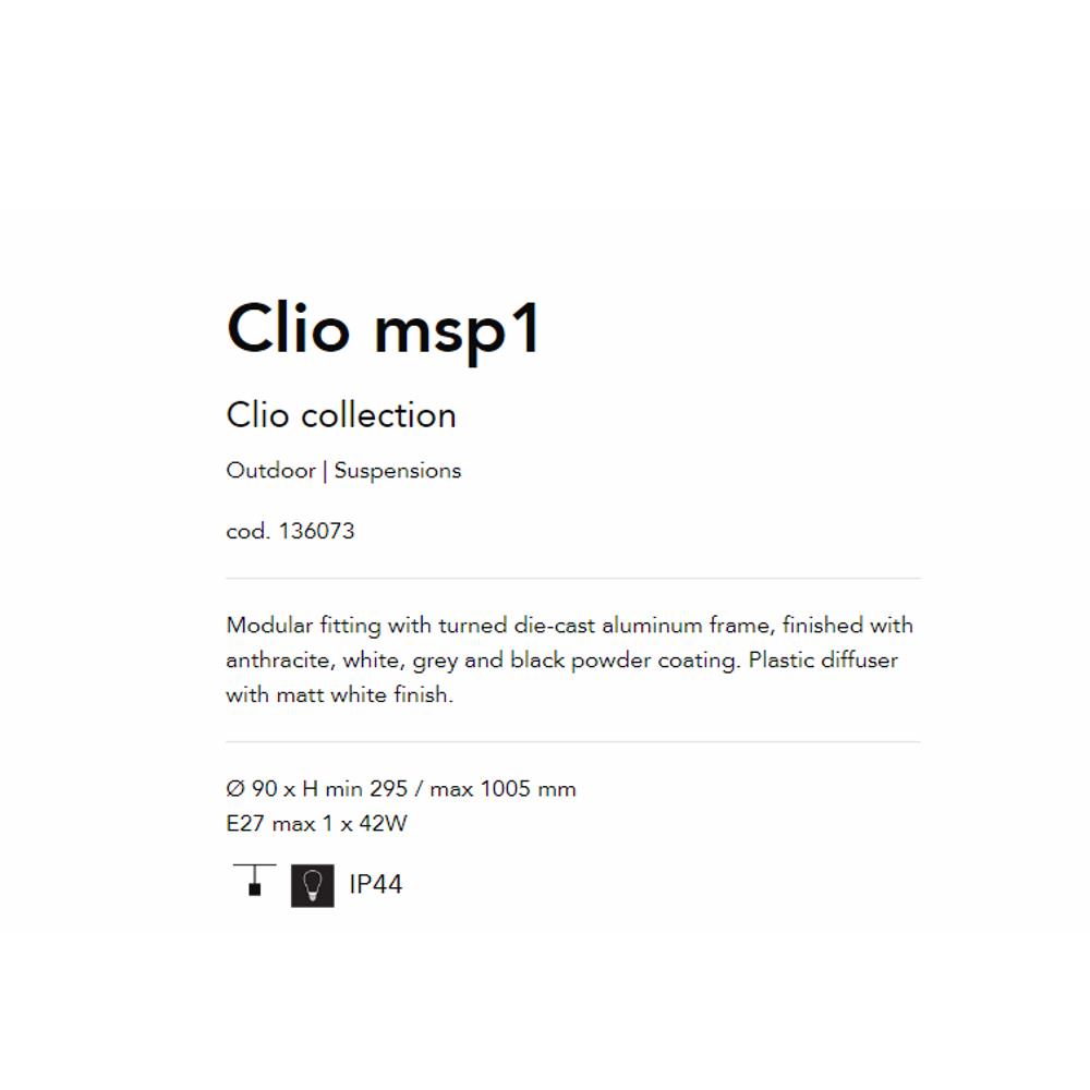 136073 Осветително тяло CLIO MSP1 ANTRACITE Ø90xHmin120/max1005mm E27 max 1 x 60W IP44 Ideal Lux_small