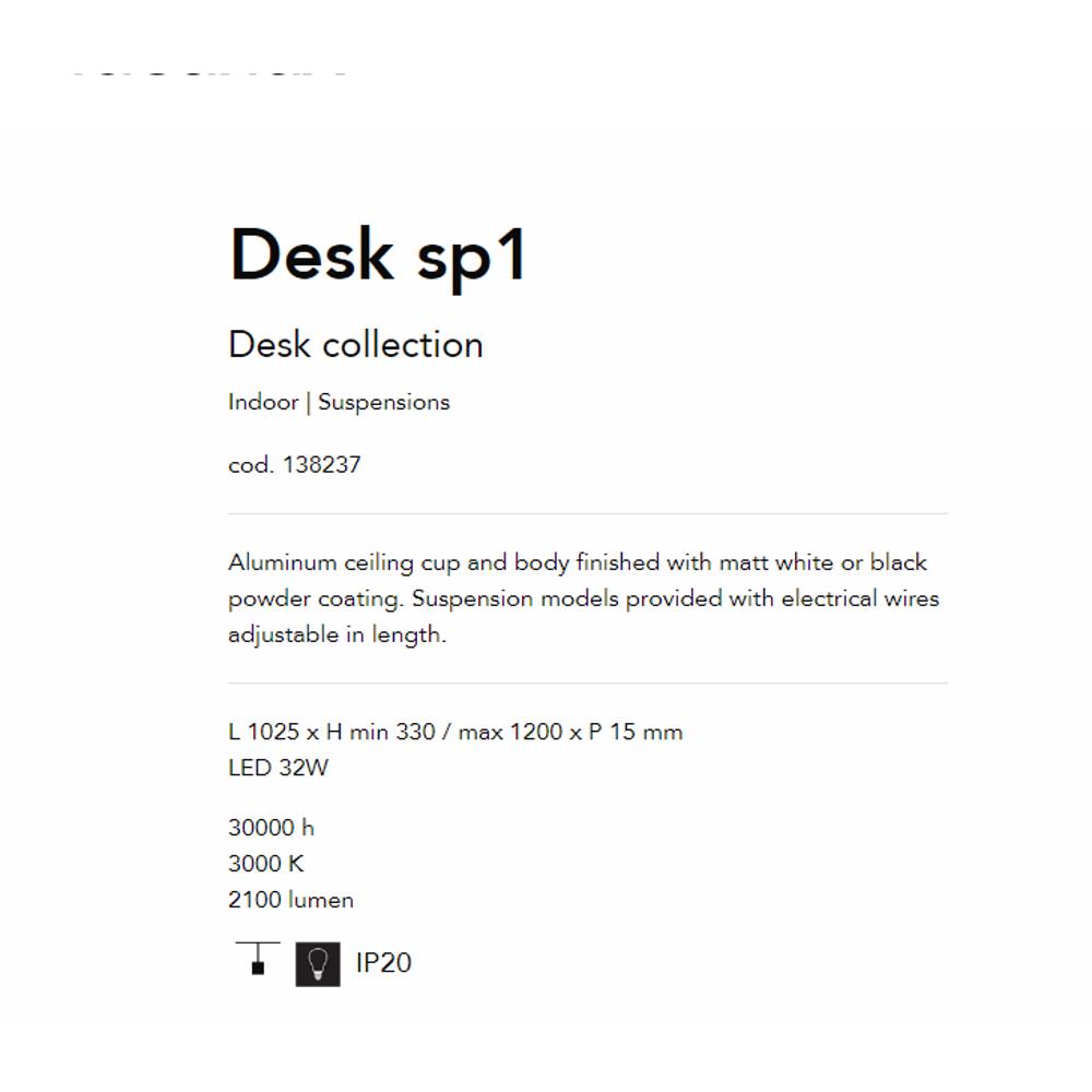 138237 Осветително тяло DESK SP1 BIANCO L1025xHmin200/max1200xP15 mm LED 32W 3000 K IP20 Ideal Lux_small