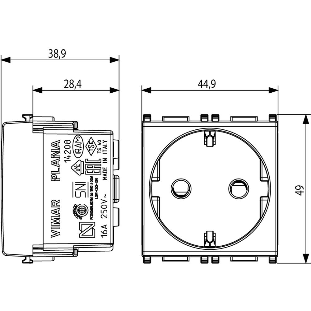 14208.SL 2P+E 16 A 250 V~ Контакт немски стандарт 2M Сребрист VIMAR PLANA_small