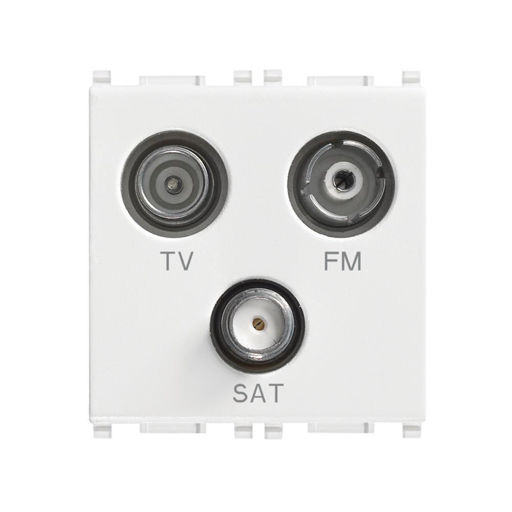 14303 Коаксиална TV-FM-SAT 5-2400 MHz Крайна розетка male and female + F-type 2M Бял VIMAR PLANA