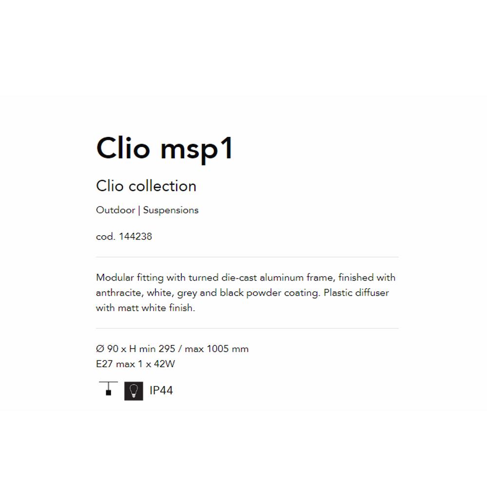 144238 Осветително тяло CLIO MSP1 GRIGIO Ø90xHmin120/max 1005 mm E27 max 1 x 60W IP44 Ideal Lux_small