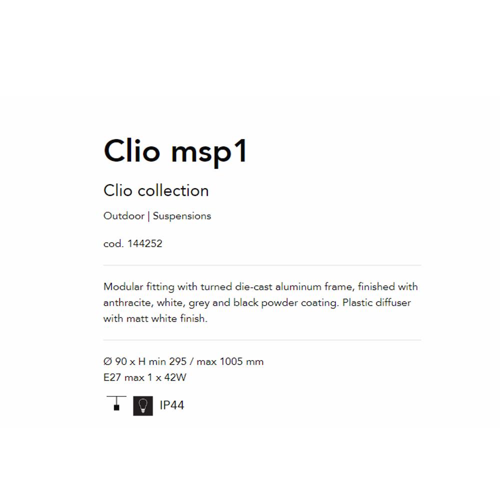 144252 Осветително тяло CLIO MSP1 BIANCO Ø90xHmin120/max1005 mm E27 max 1 x 60W IP44 Ideal Lux_small