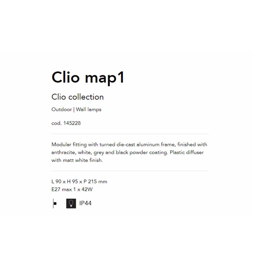 145228 Лампа за стена CLIO MAP1 ANTRACITE L90xH95xP215 mm E27 max 1 x 60W IP44 Ideal Lux_small