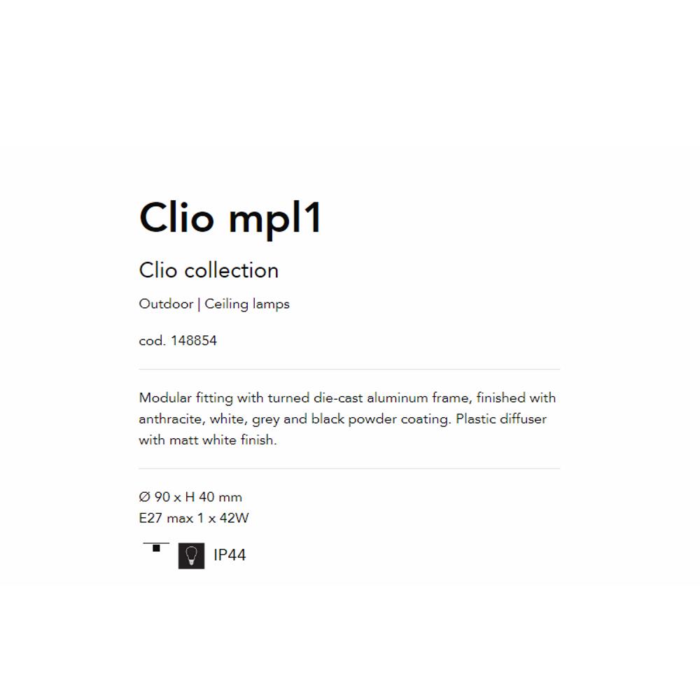 148854 Осветително тяло CLIO MPL1 GRIGIO Ø 90 x H 40 mm E27 max 1 x 60W IP44 Ideal Lux_small