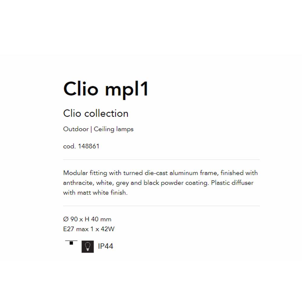 148861 Осветително тяло CLIO MPL1 ANTRACITE Ø 90 x H 40 mm E27 max 1 x 60W IP44 Ideal Lux_small