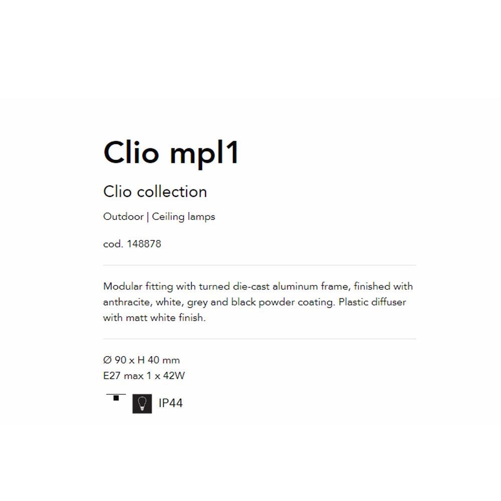 148878 Осветително тяло CLIO MPL1 NERO Ø 90 x H 40 mm E27 max 1 x 60W IP44 Ideal Lux_small