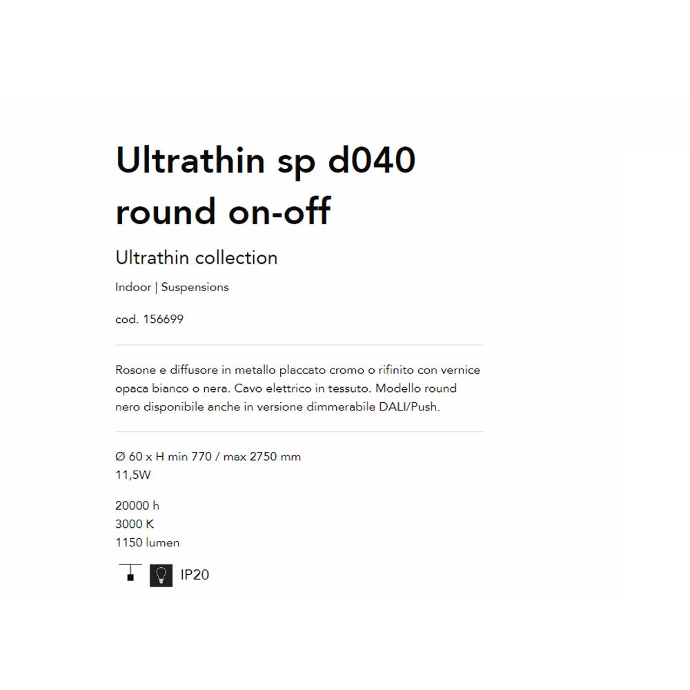 156699 Пендел ULTRATHIN, LED11,5W 3000K D40 Ø30xH600/2550mm, IP20, цвят Nero, Ideal Lux_small