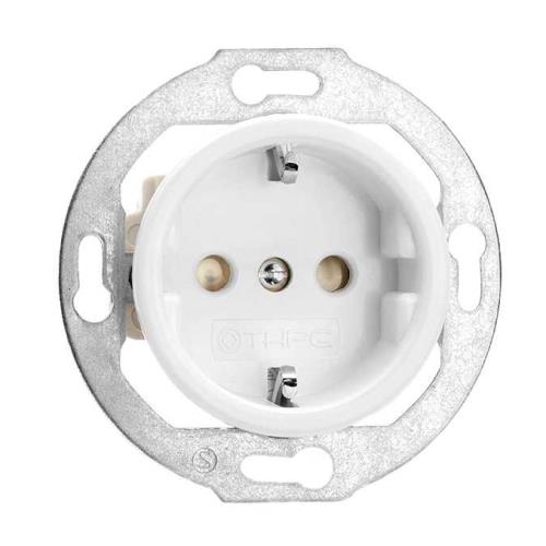 173068 Контакт шуко с детска защита 16A,AC 250V,авт.клеми Ø 7,0 cm, порцелан,бял,без дек.рамка ,THPG