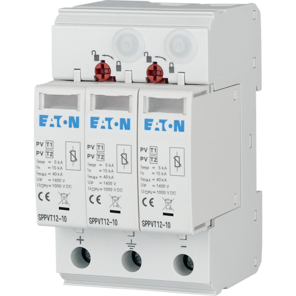 177256 SPPVT12-10-2+PE Защита от пренапрежение, 1000V DC, клас "T1"+"T2"/15kA, 2P+PE, заземен, Eaton