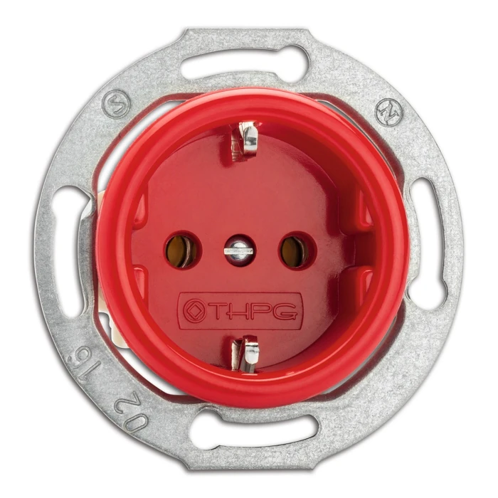 178000 Контакт шуко 16A, AC 250V, авт. клеми Ø 7,0 cm, Duroplast,червен, без дек. рамка ,THPG_small
