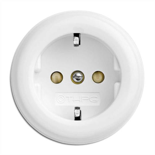 184199 Контакт шуко 16А ОМ AC 250V, авт. клеми Ø 7,0 cm, Duroplast, бял ,THPG_small