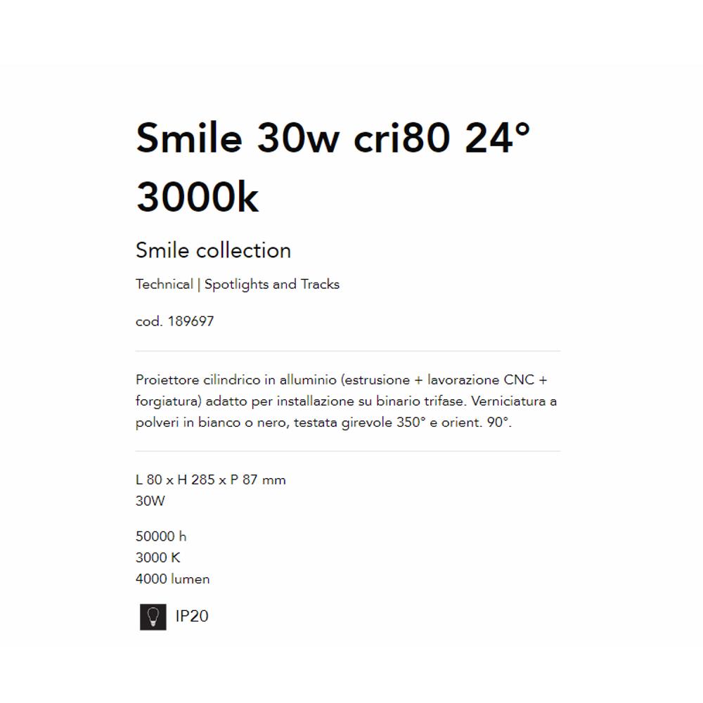 189697 Спот за релсов монтаж Smile 30w cri80 24° L80xH285xP87 mm 30W 3000К 4000 lumen IP20 Ideal Lux_small
