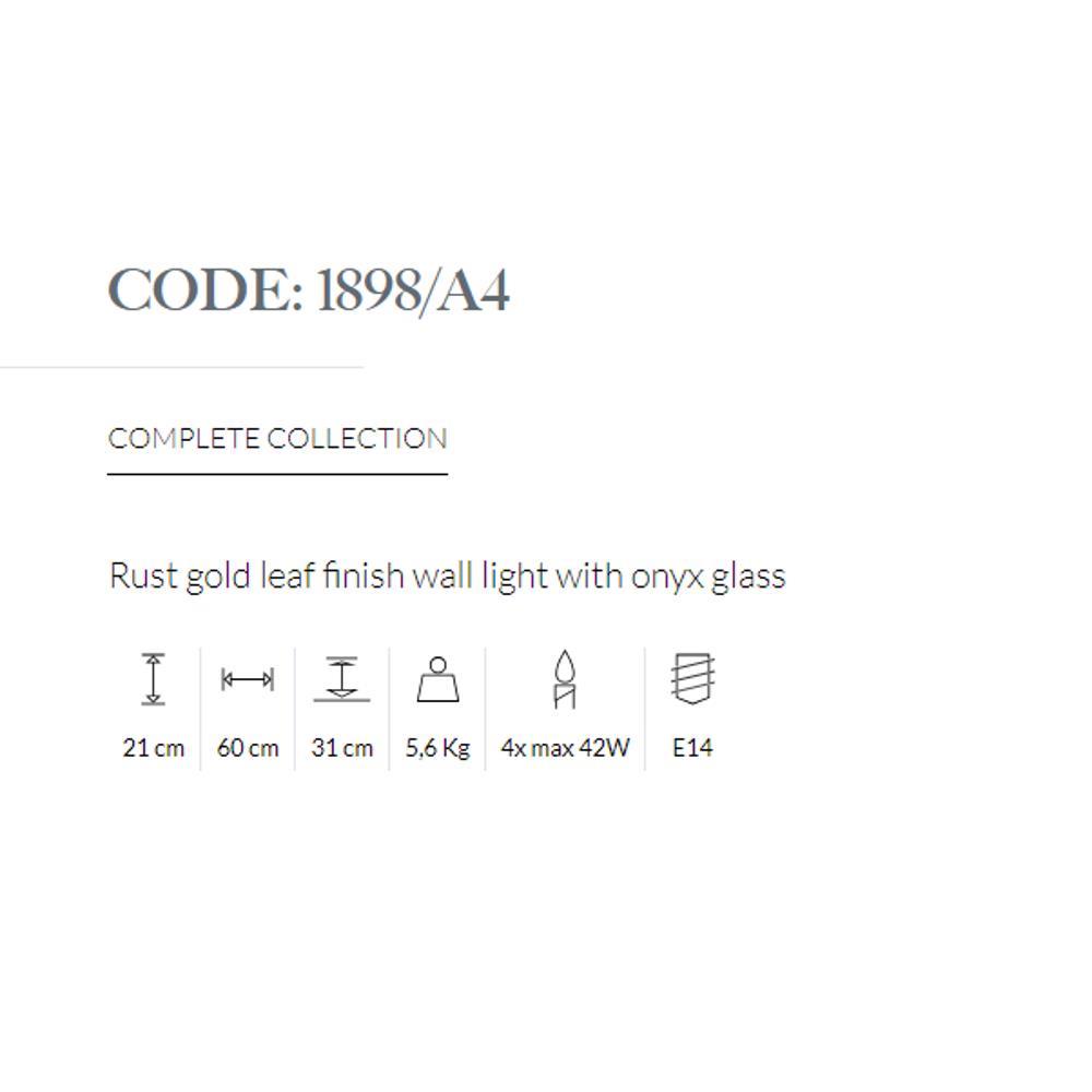 1898/A4/034 WALL LIGHT WITH ONYX GLASS 4xMAX42W E14 Rust gold/leaf finish Possoni_small