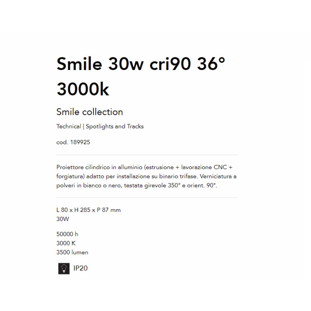 189925 Спот за релсов монтаж Smile 30w cri90 36° L80xH285xP87 mm 30W 3000K 3500 lumen IP20 Ideal Lux_small