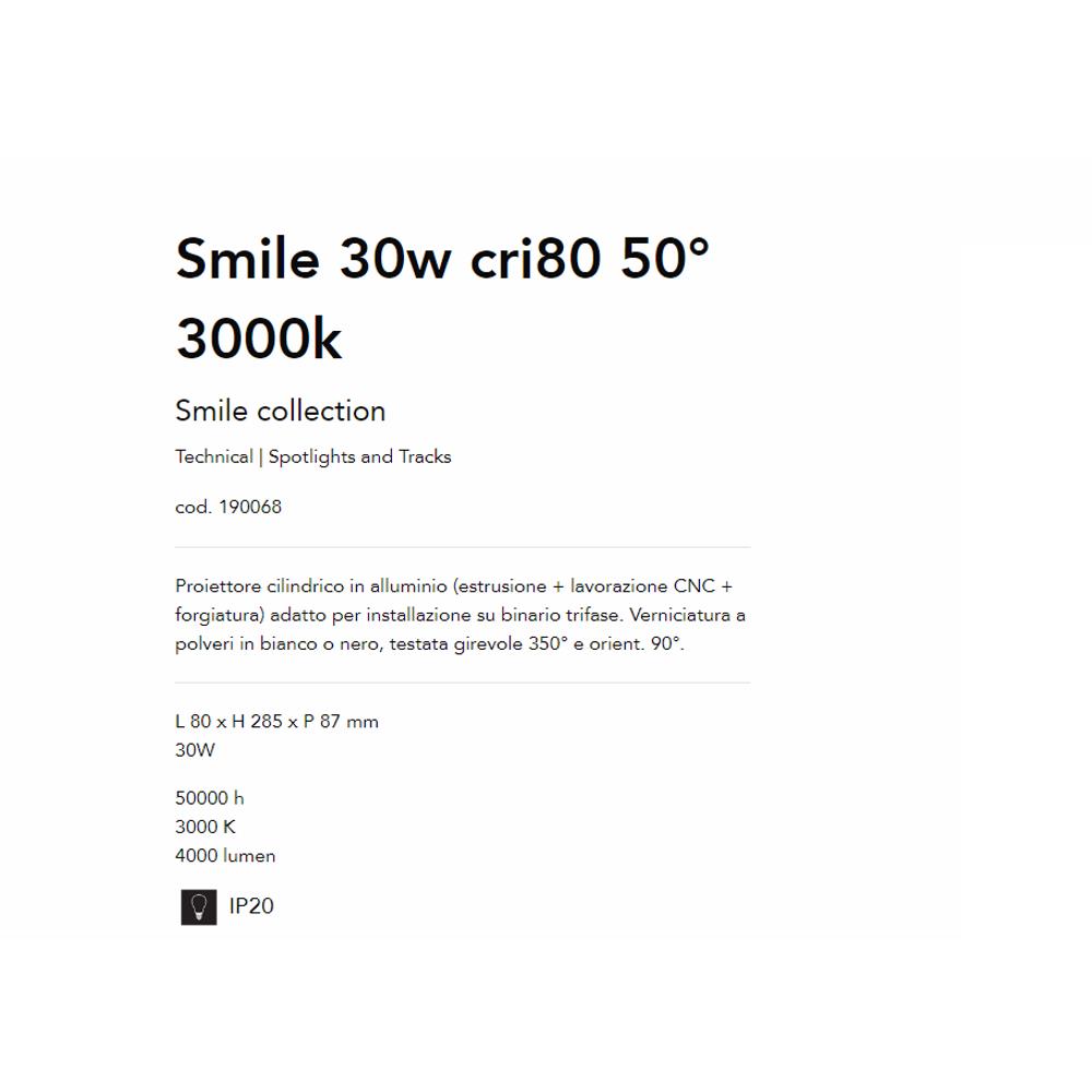 190068 Спот за релсов монтаж Smile 30w cri80 50° L80xH285xP87 mm 30W 3000К 4000 lumen IP20 Ideal Lux_small