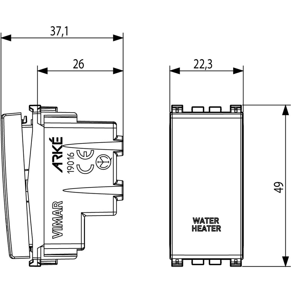 19016.WH Ключ двуполюсен WATER/HEATER 1М 20АХ, grey, VIMAR ARKE_small