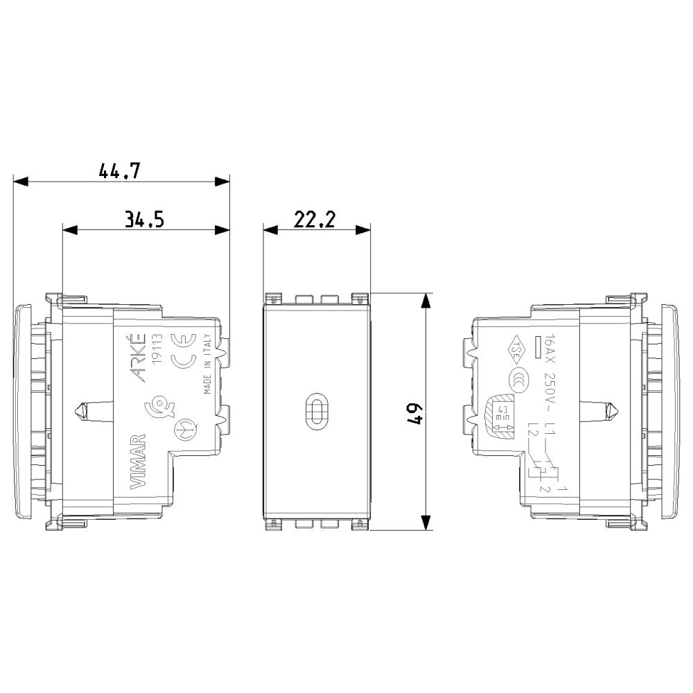 19113 Кръстат ключ 1М 16AX аксиален, grey, VIMAR ARKE_small