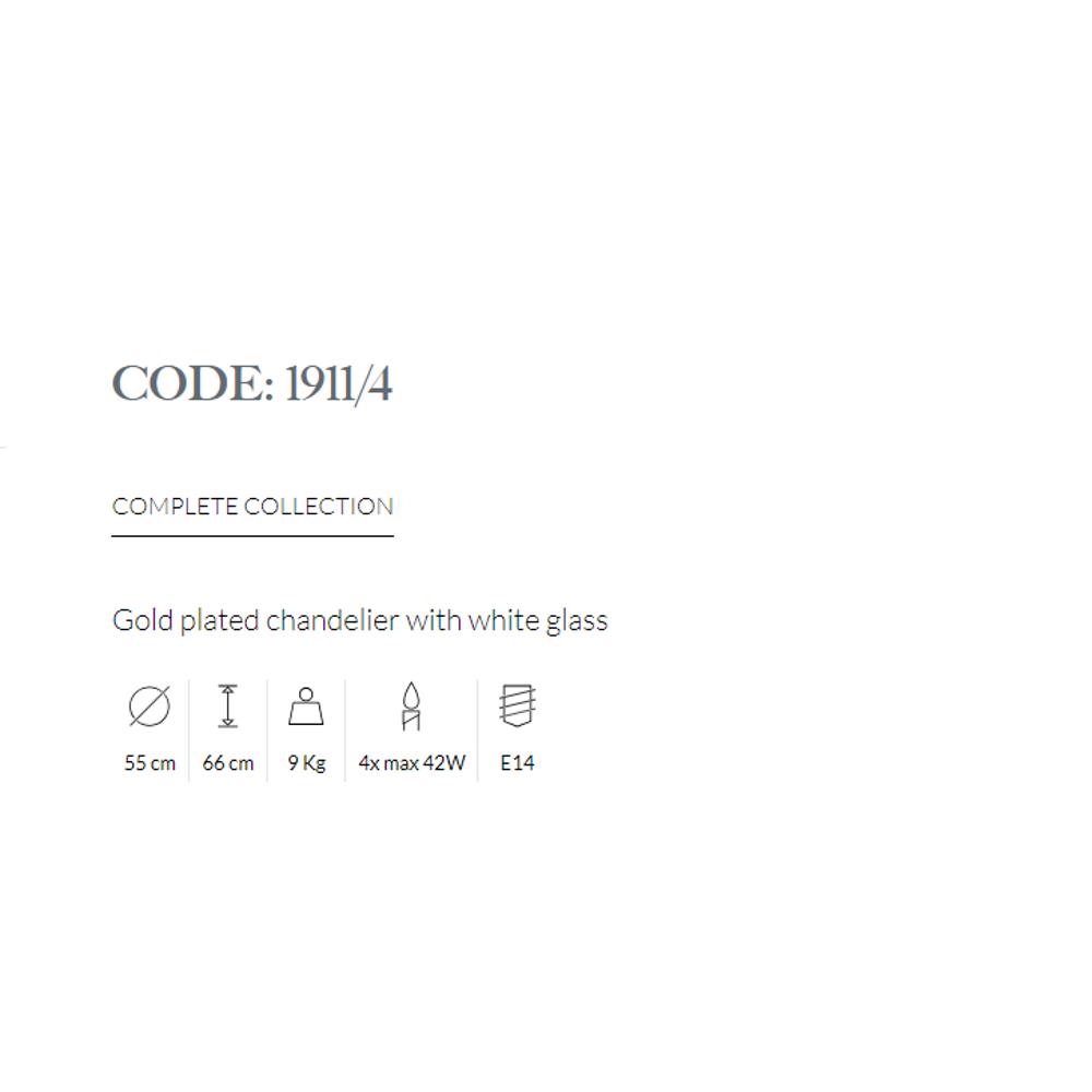 1911/4/008 CHANDELIER WITH WHITE GLASS 4xMAX42W E14 Antique brass finish Possoni_small