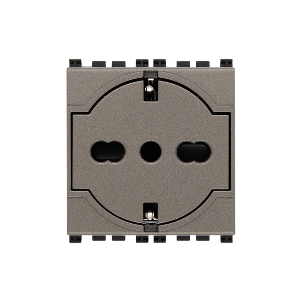 19211.M Универсален плосък контакт Arké, SICURY 2P+E P40, Metal, Vimar