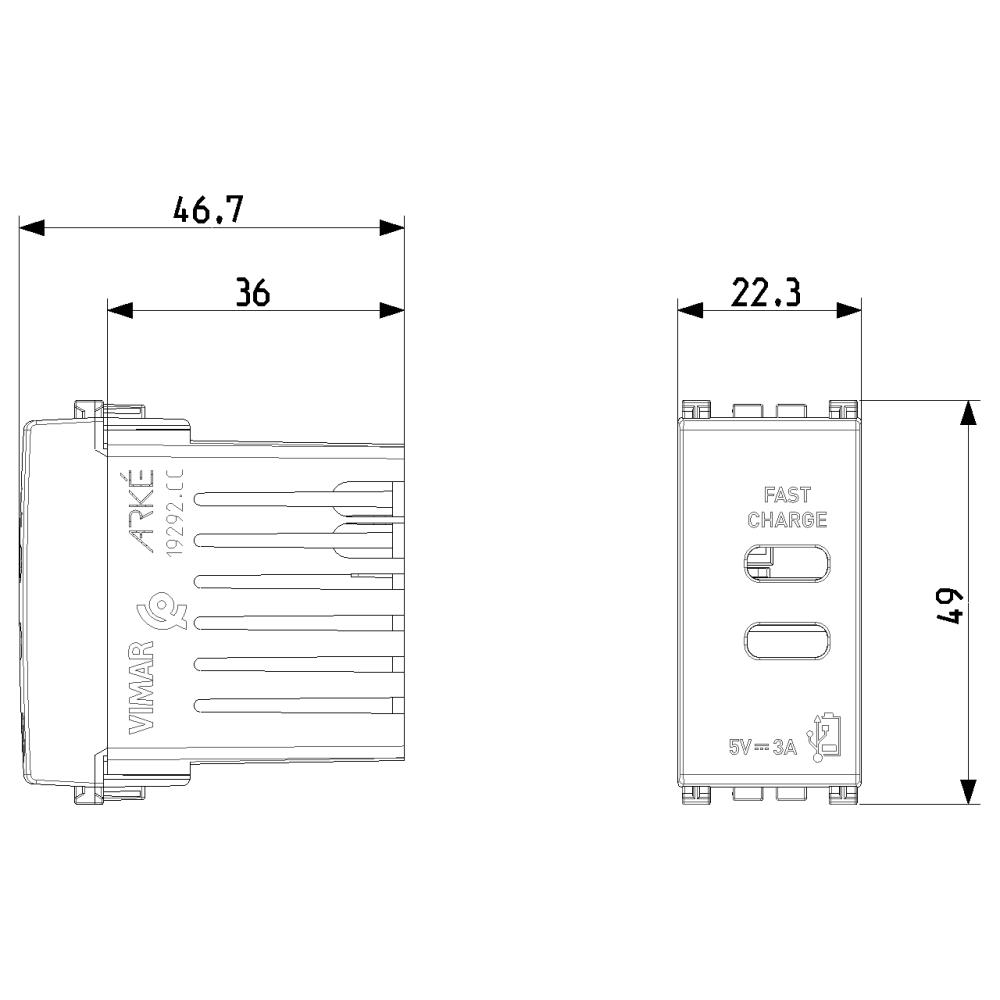 19292.CC.B Захранващ блок C+C USB 5V 3A 1M, white, VIMAR ARKE_small