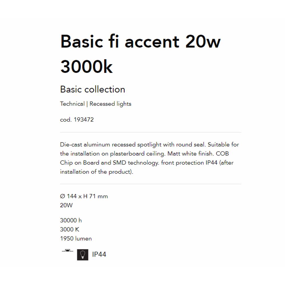 193472 Луна BASIC FI ACCENT 20W 3000K Ø 144 x H 71 mm 30000 h 1900 lumen IP20 Ideal Lux_small