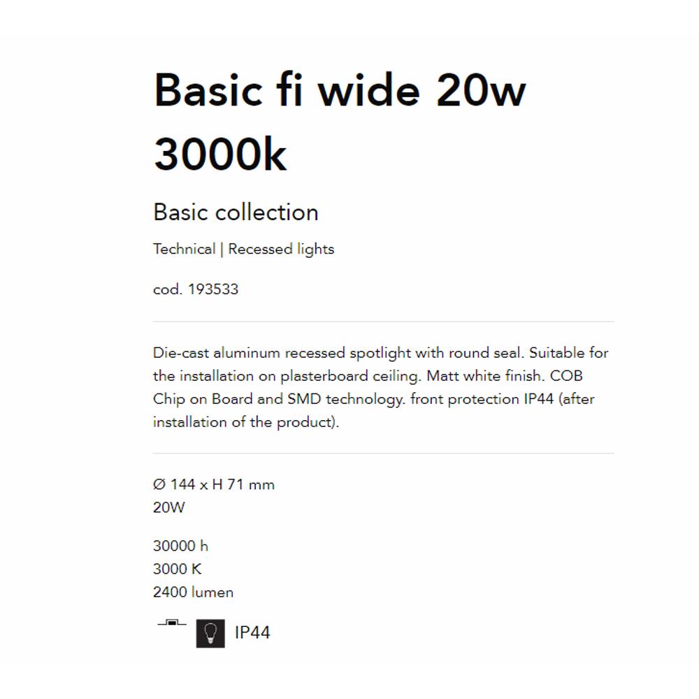 193533 Луна BASIC FI WIDE 20W 3000K Ø 144 x H 71 mm 30000 h 1900 lumen IP20 Ideal Lux_small