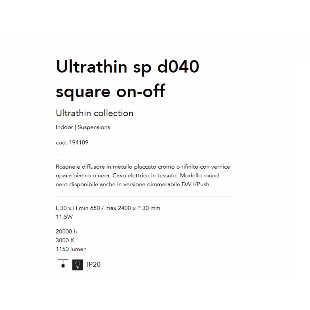 194189 Педнел ULTRATHIN SP D040 SQUARE BIANCO L30xHmin600/max2550xP30mm11,5W 3000K IP20 Ideal Lux_small