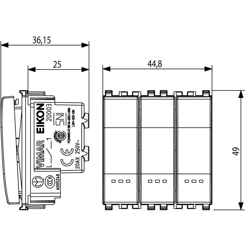 20003.N 20AX Троен ключ 2M  цвят Алуминий VIMAR EIKON_small