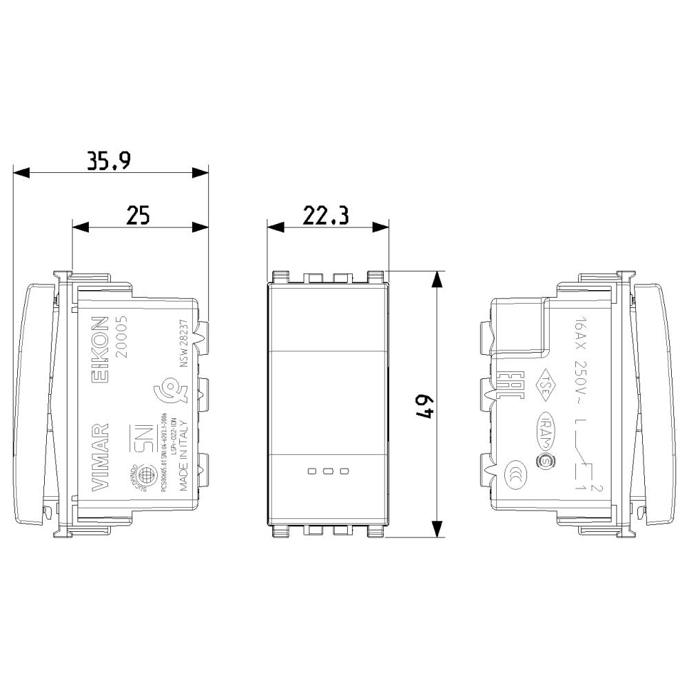 20005 1P 16AX  Девиаторен ключ Сив VIMAR EIKON_small