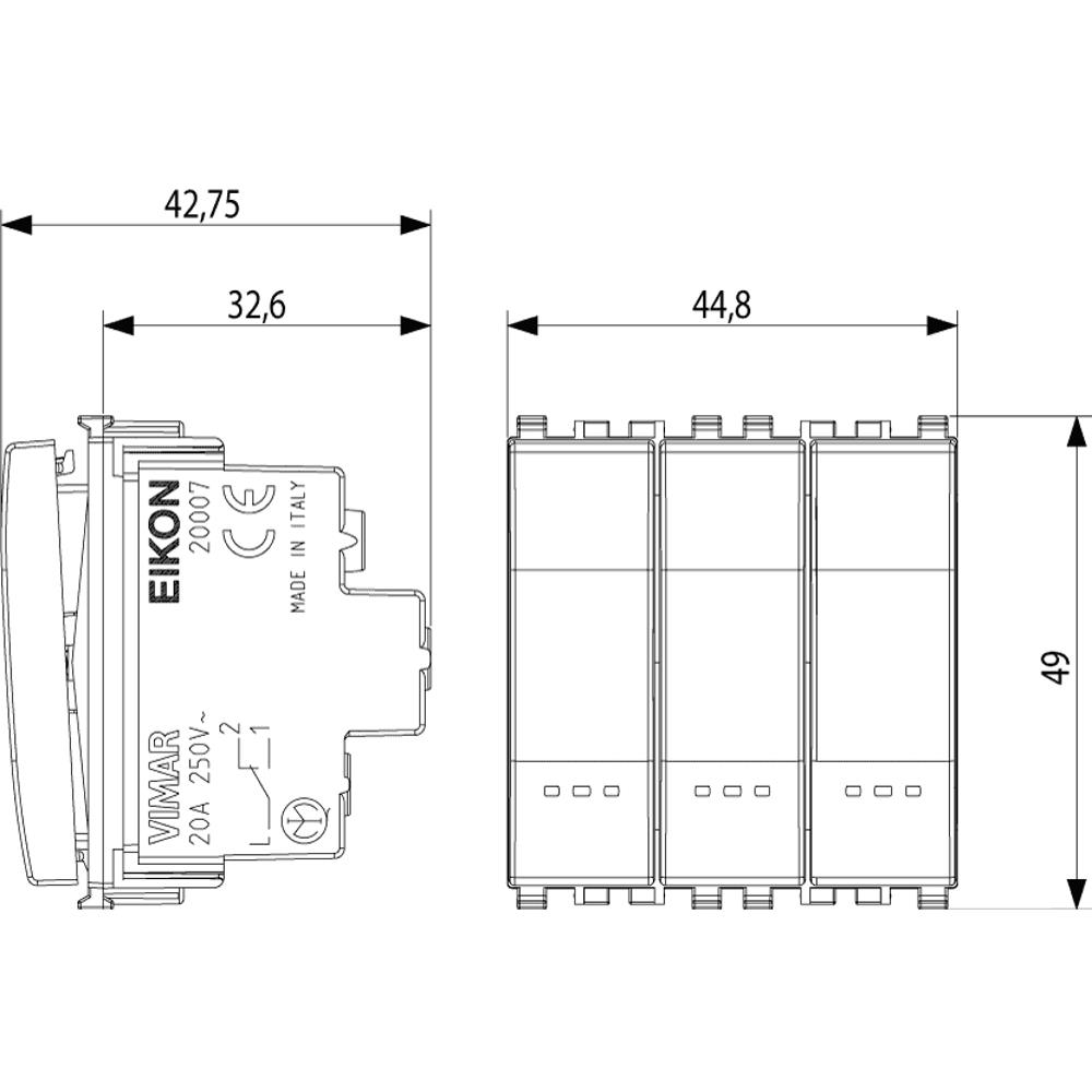 20007 1P 20AX  Троен ключ 2M Сив VIMAR EIKON_small