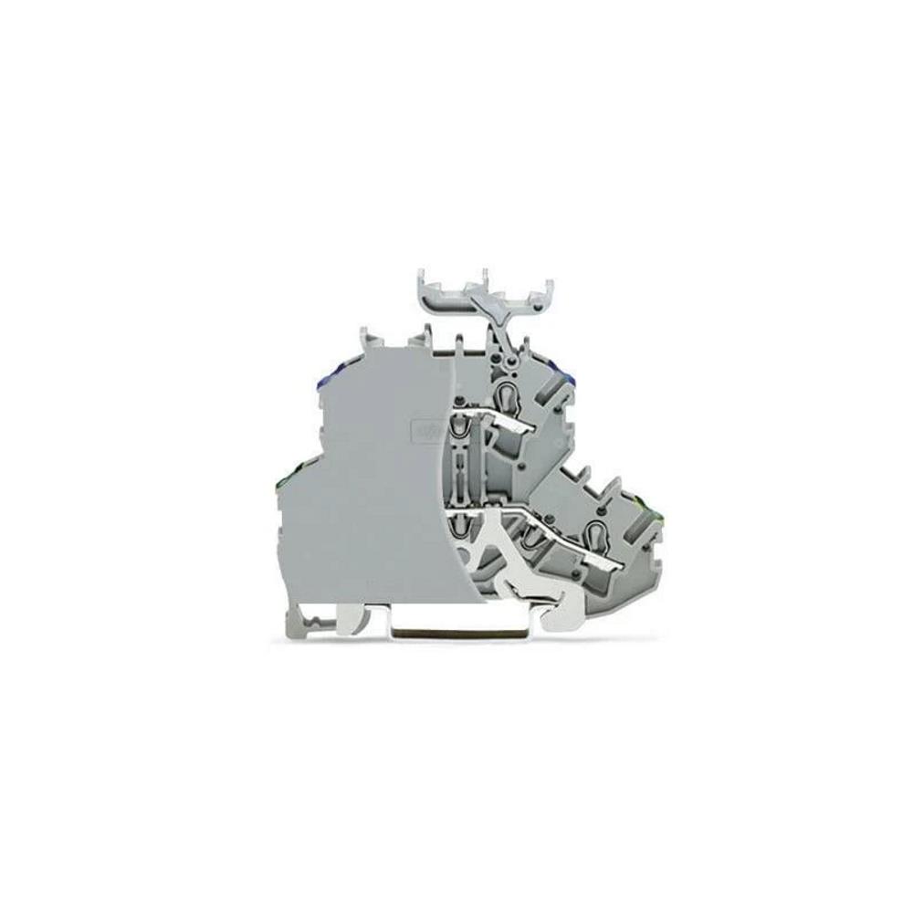 2002-2227/099-000 Двуетажна клема със зазем.;с крайна пл.2,5 mm²;PE/L;без държач за маркир.-сив Wago