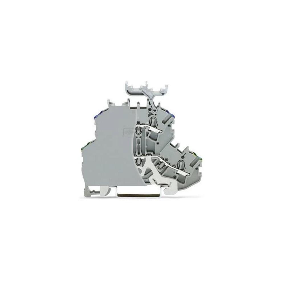 2002-2247/099-000 Двуетажна клема със зазем.;с крайна пл.2,5 mm²; PE/N;с държач за маркир.-сив Wago