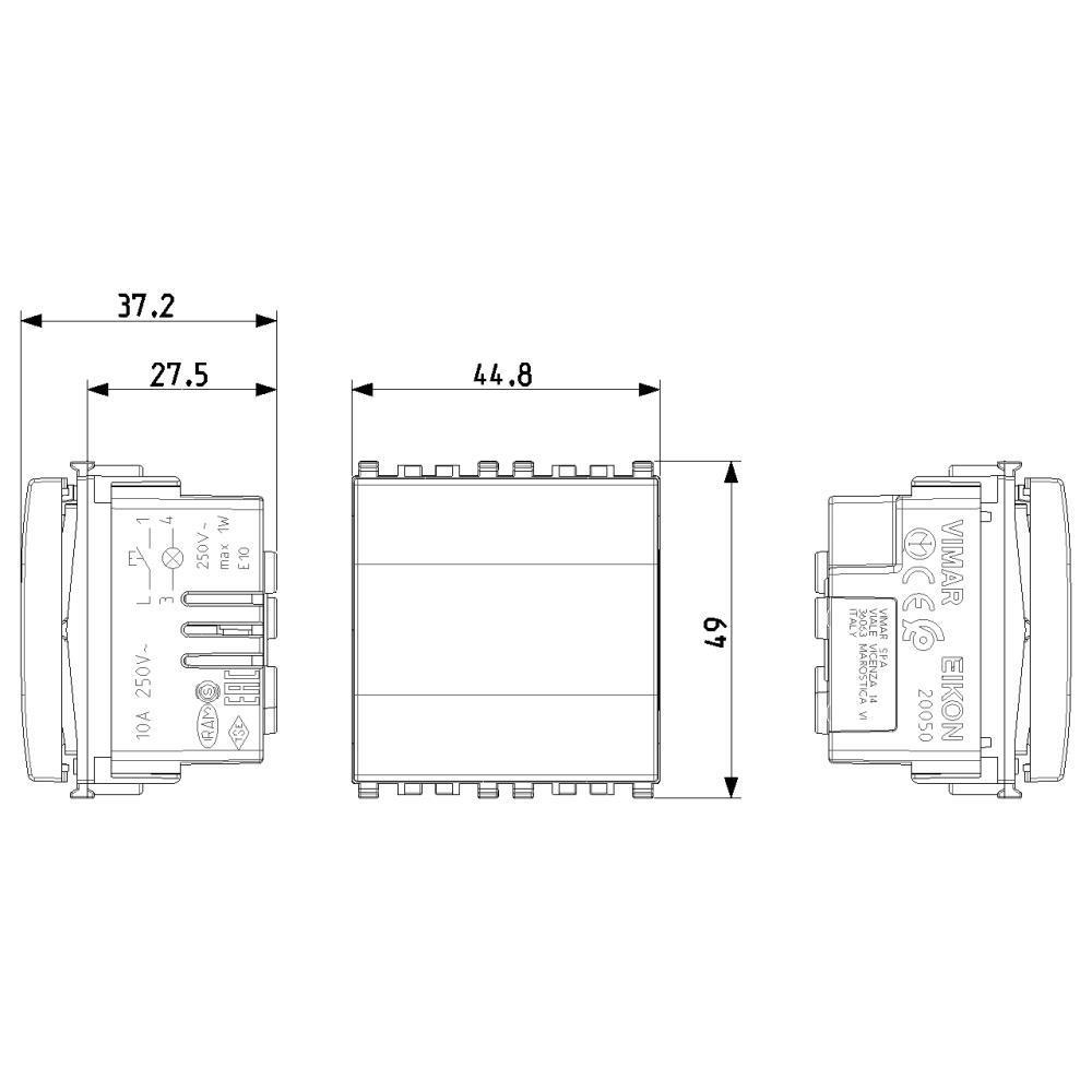 20050.N 1P NO 10A Бутон/ключ с подсветка за табелка с име 2M цвят Алуминий VIMAR EIKON_small
