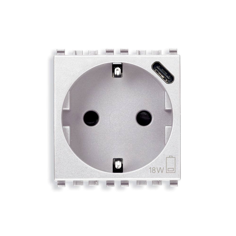 20208.USB.B Контакт Eikon SICURY 2P+E 16A + USBC 15, white, Vimar_small