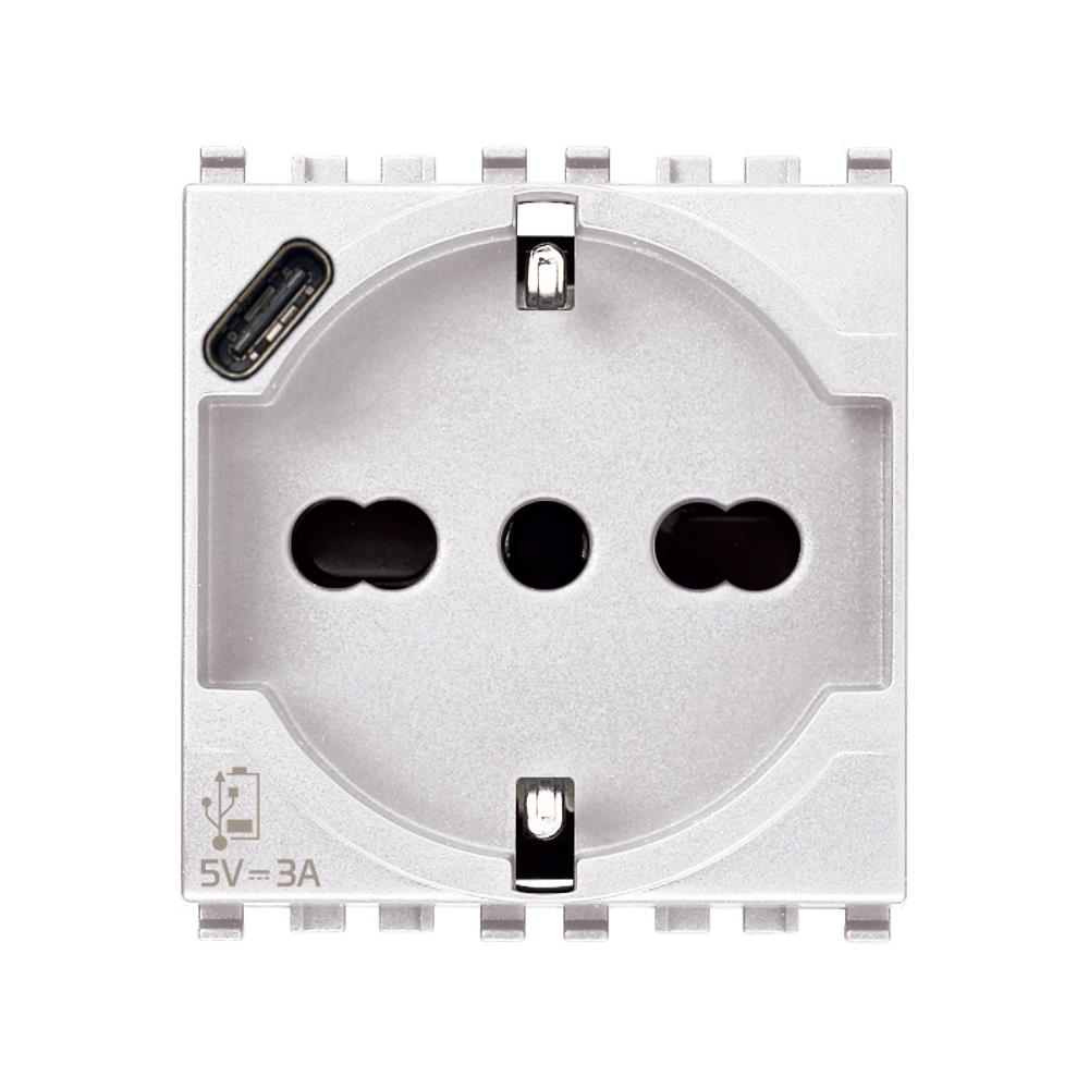 20210.USB.B 2P+E Контакт 16A Универсален+USB-C изход бял VIMAR EIKON