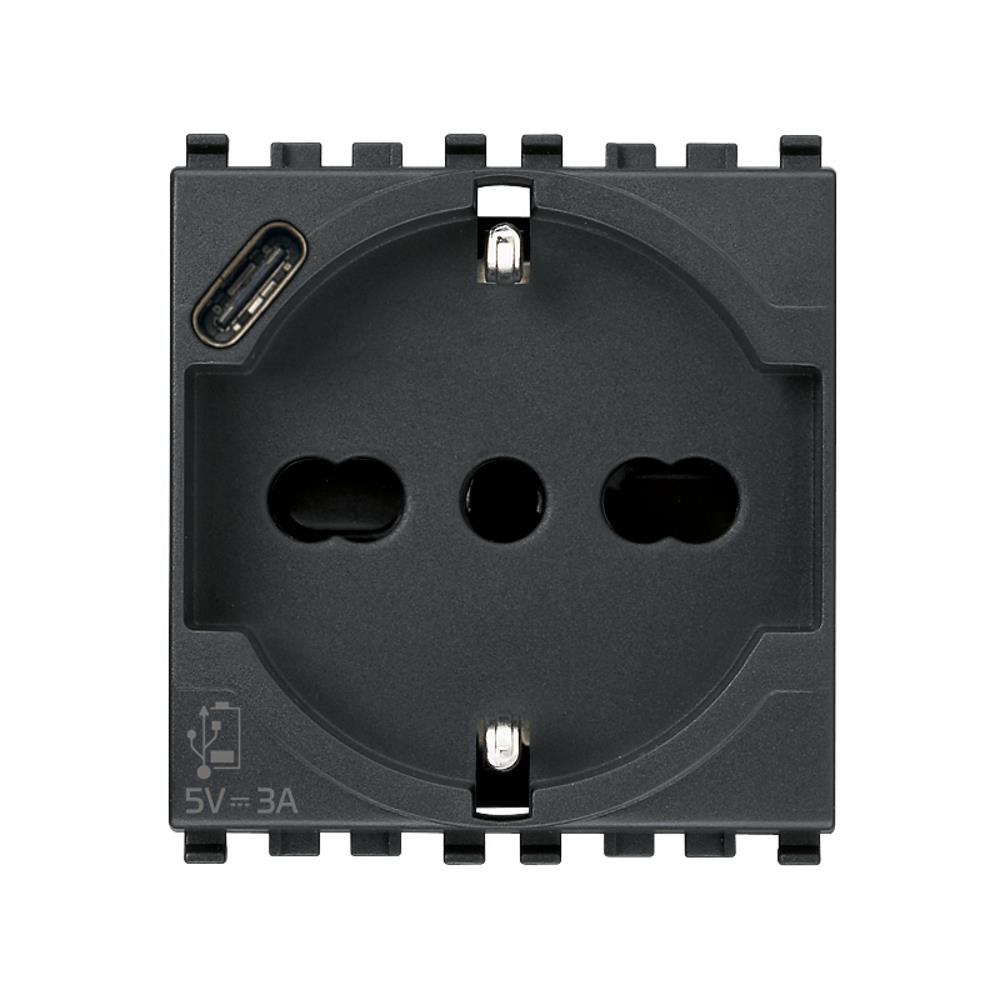 20210.USB 2P+E Контакт 16A Универсален+USB-C изход сив VIMAR EIKON