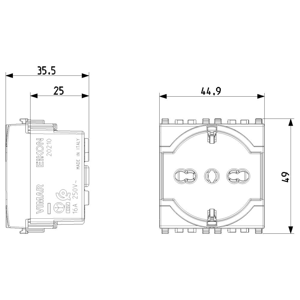 20210 2P+E 16A Италиански стандарт Сив VIMAR EIKON_small