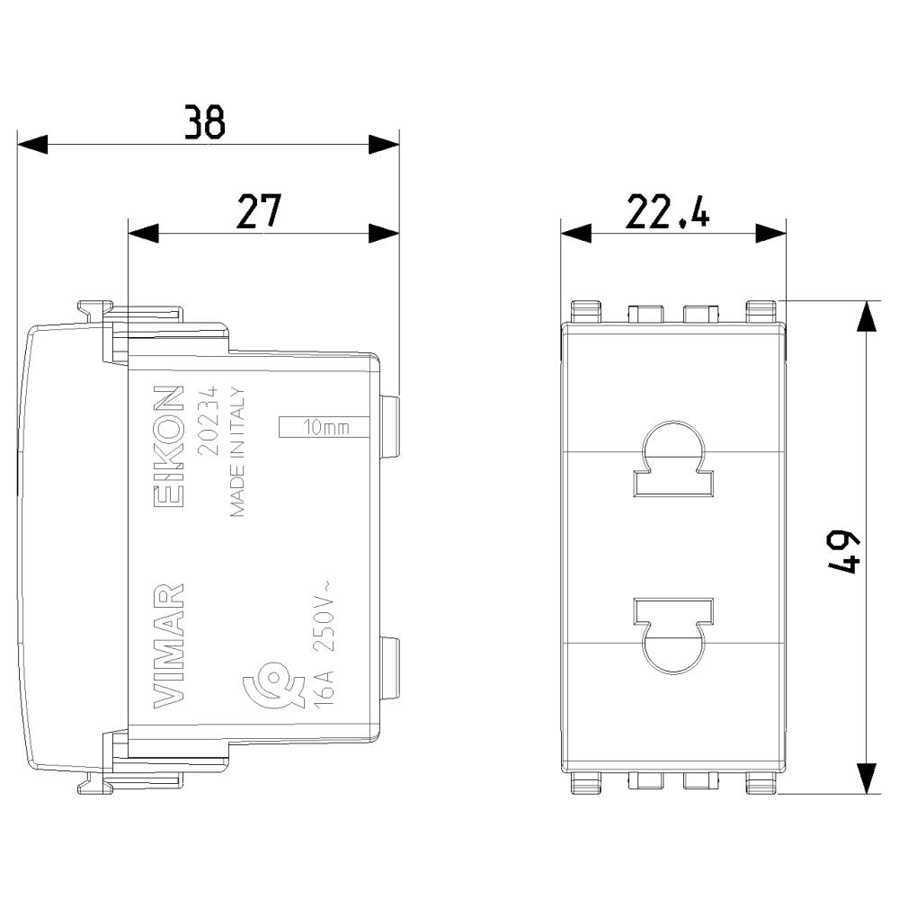 20234 2P 16A USA+EU SICURY Контактен излаз ø4,8mm сив VIMAR EIKON_small